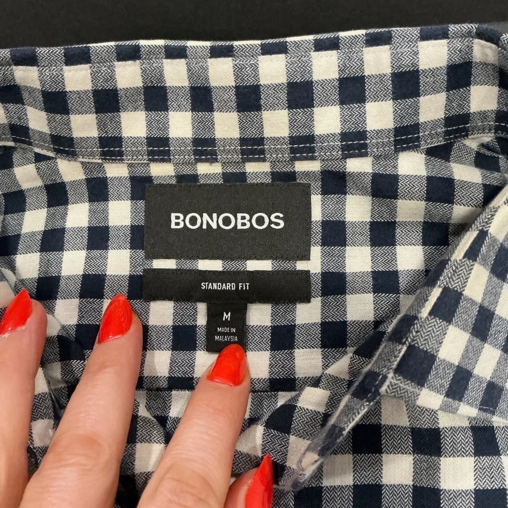 Bonobos Standard Fit Navy and White Gingham Button Down Shirt Men’s Medium - Picture 3 of 6